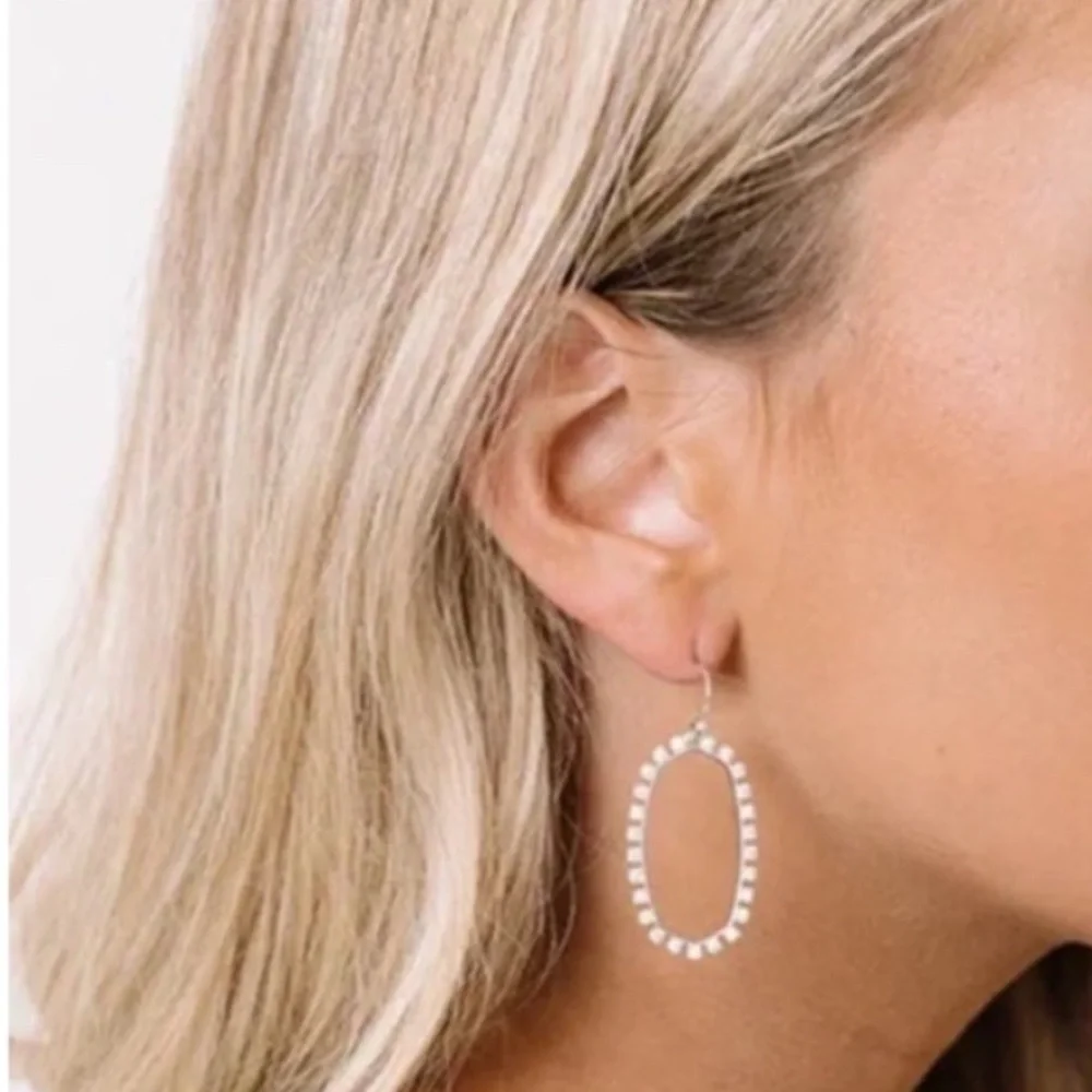 Kendra Scott Elle Open Frame Earring in Silver‎ Clear Cz. NEW